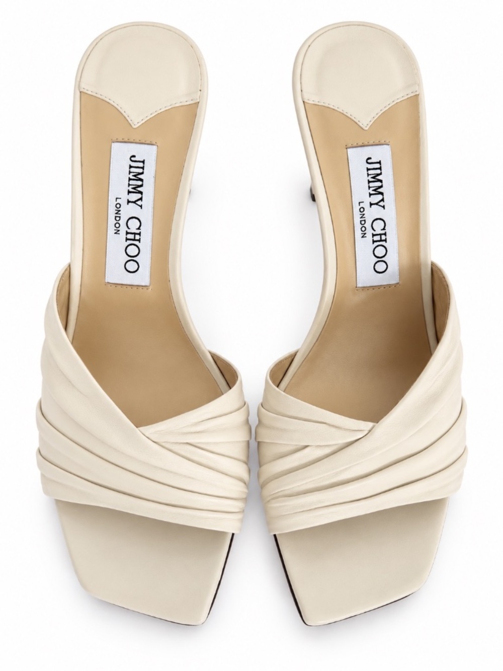 Jimmy Choo Ivory Leather Pleated Square Toe Mule Heels Size 37.5